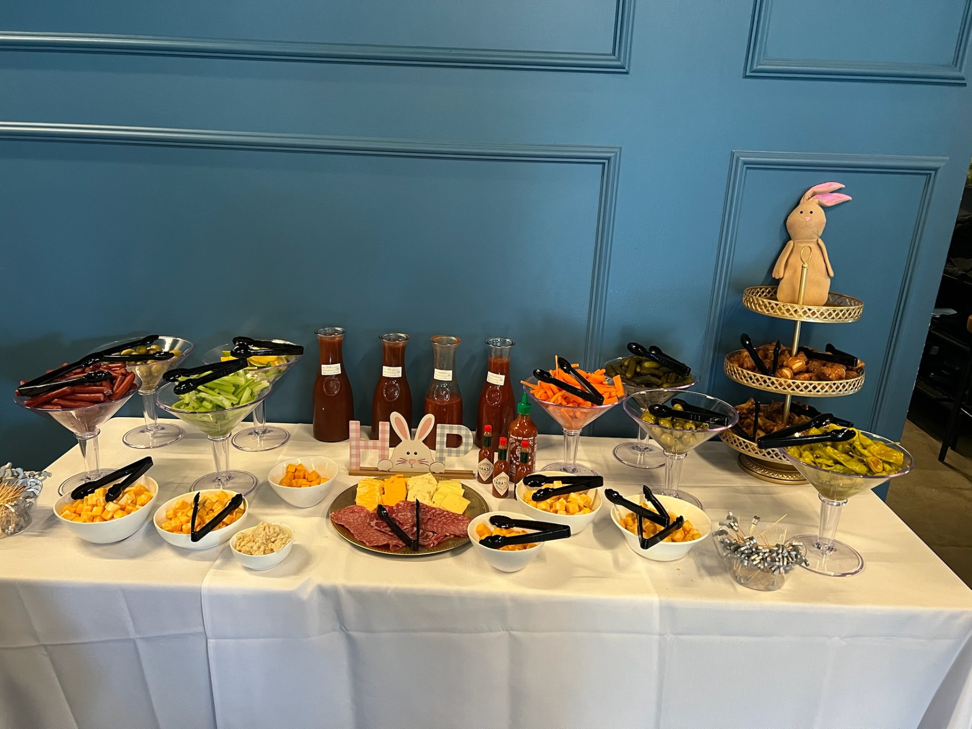 Bloody Mary bar with garnishes and brunch bites