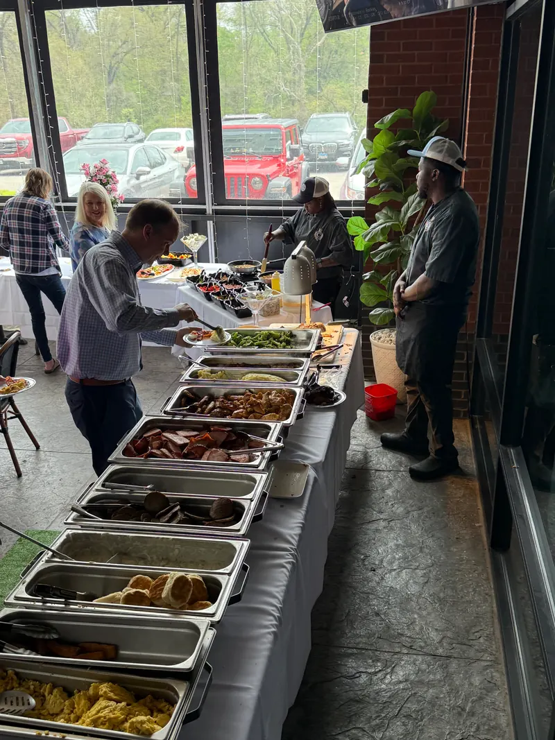 Hot brunch buffet with chafing pans