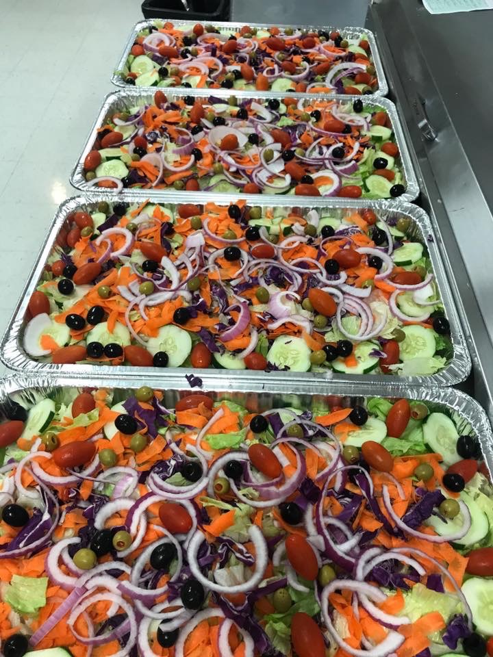 Garden salad half pans on the line